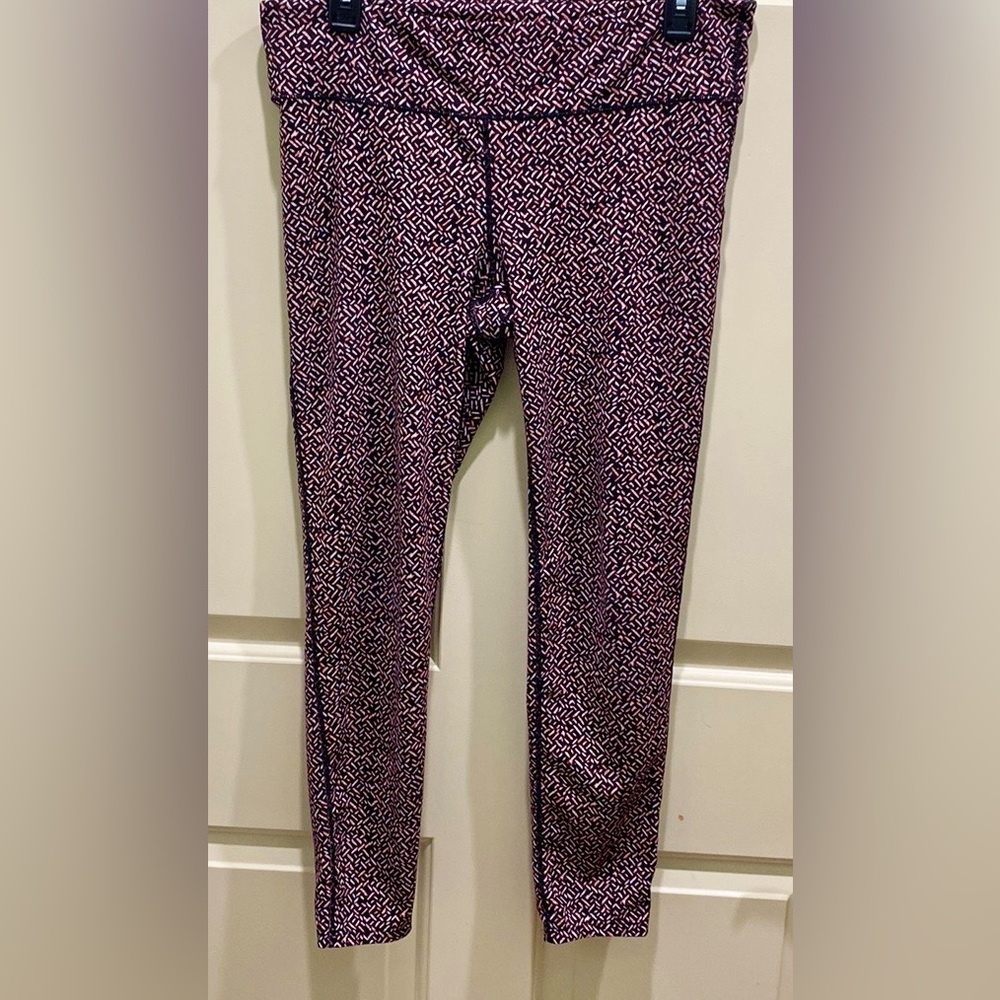 Gapfit GFast Black Pink Dot Print L Yoga Pilates Gym Running Athletic Leggings